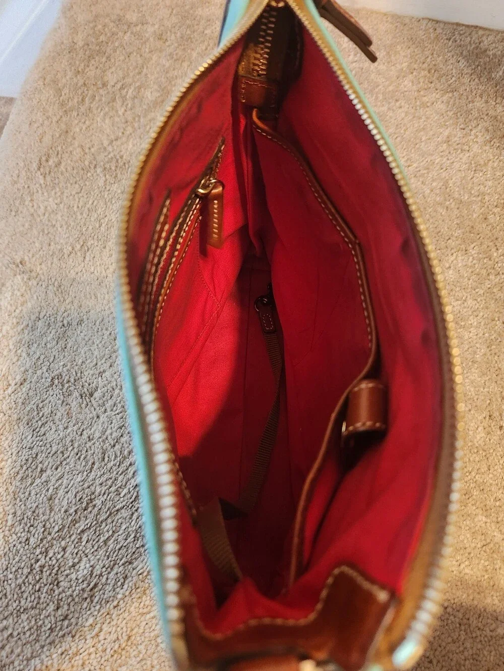 Dooney & Bourke Pebble Grain Crossbody Bag Turqouise Brown Leather